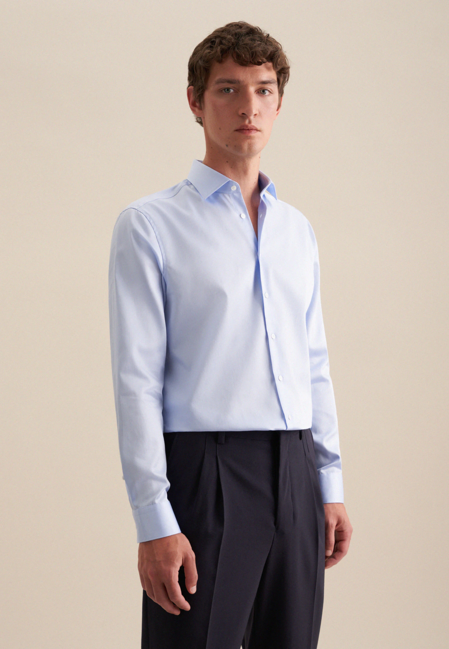 Regular Business Hemd Uni Blau 45