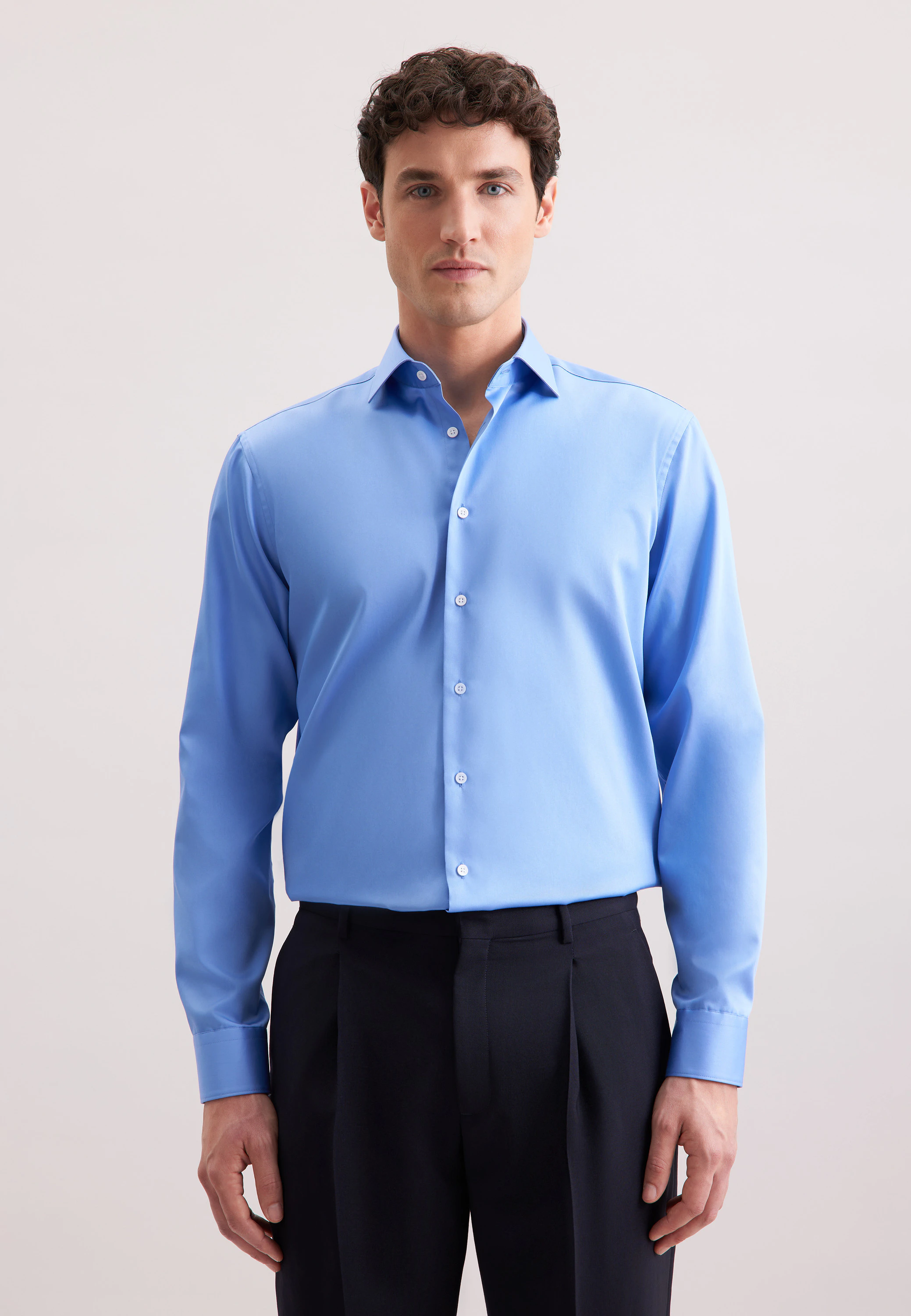 Regular Business Hemd Uni Blau 41