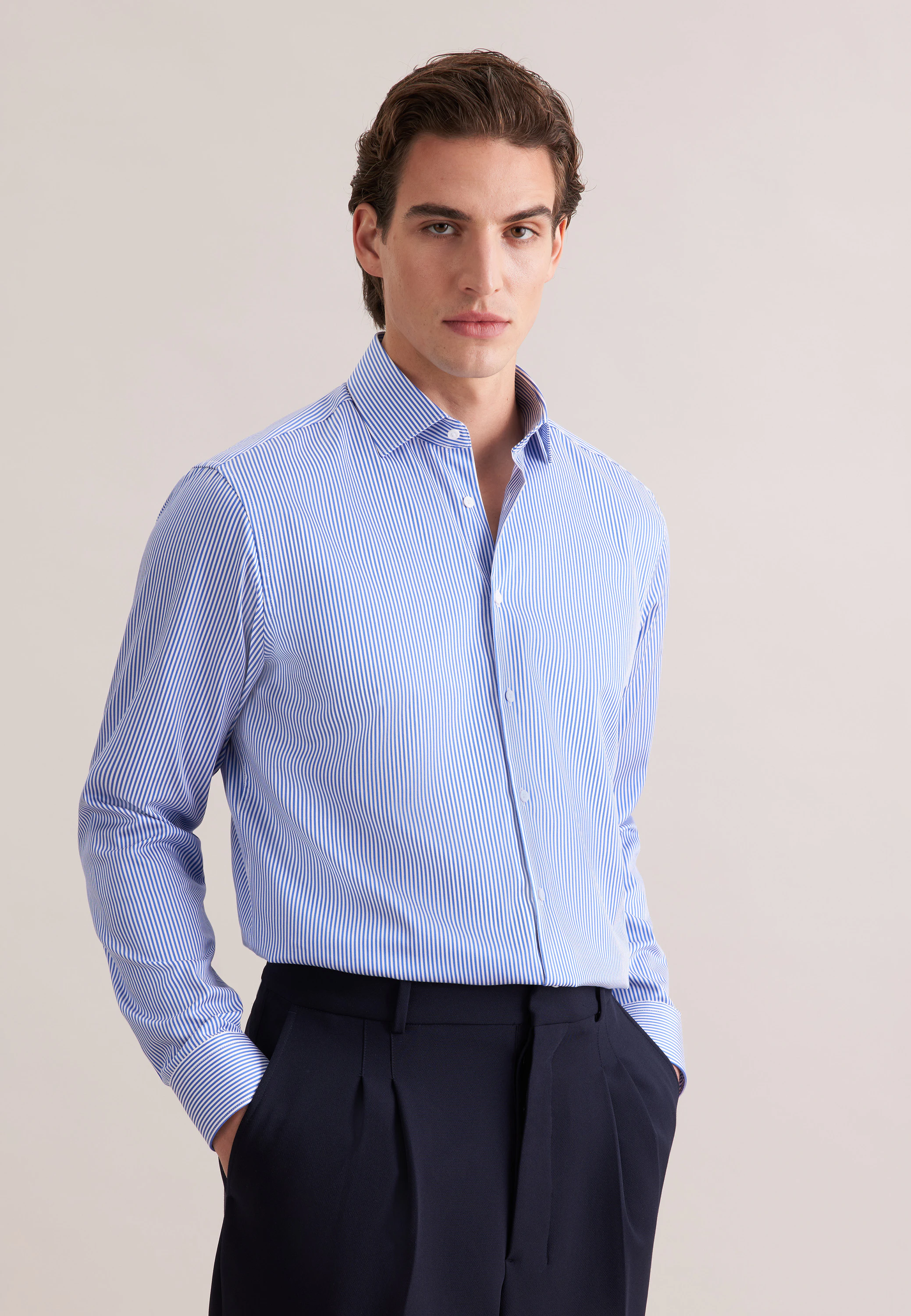Regular Business Hemd Gestreift Blau 41