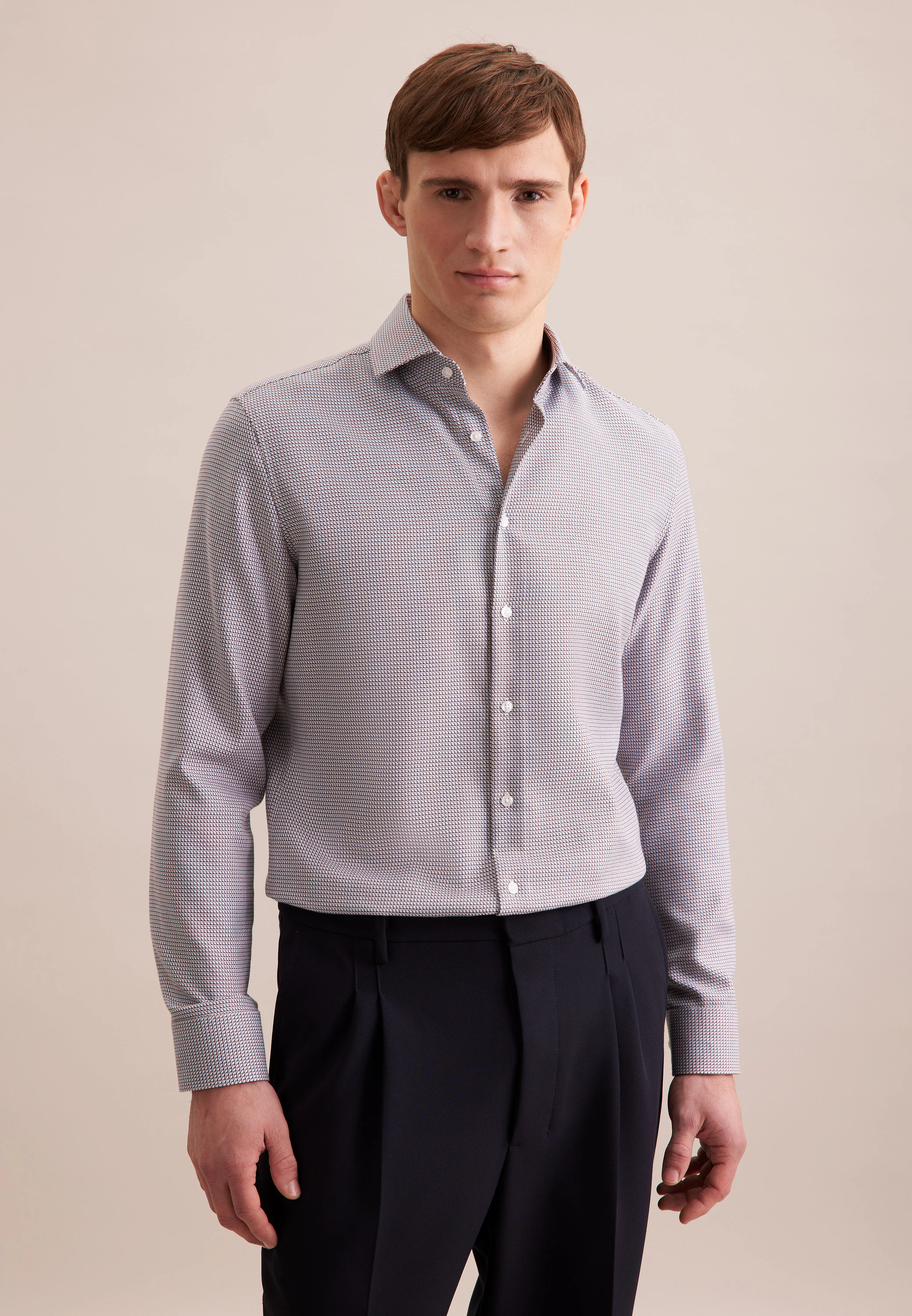 Slim Business Hemd Struktur Braun