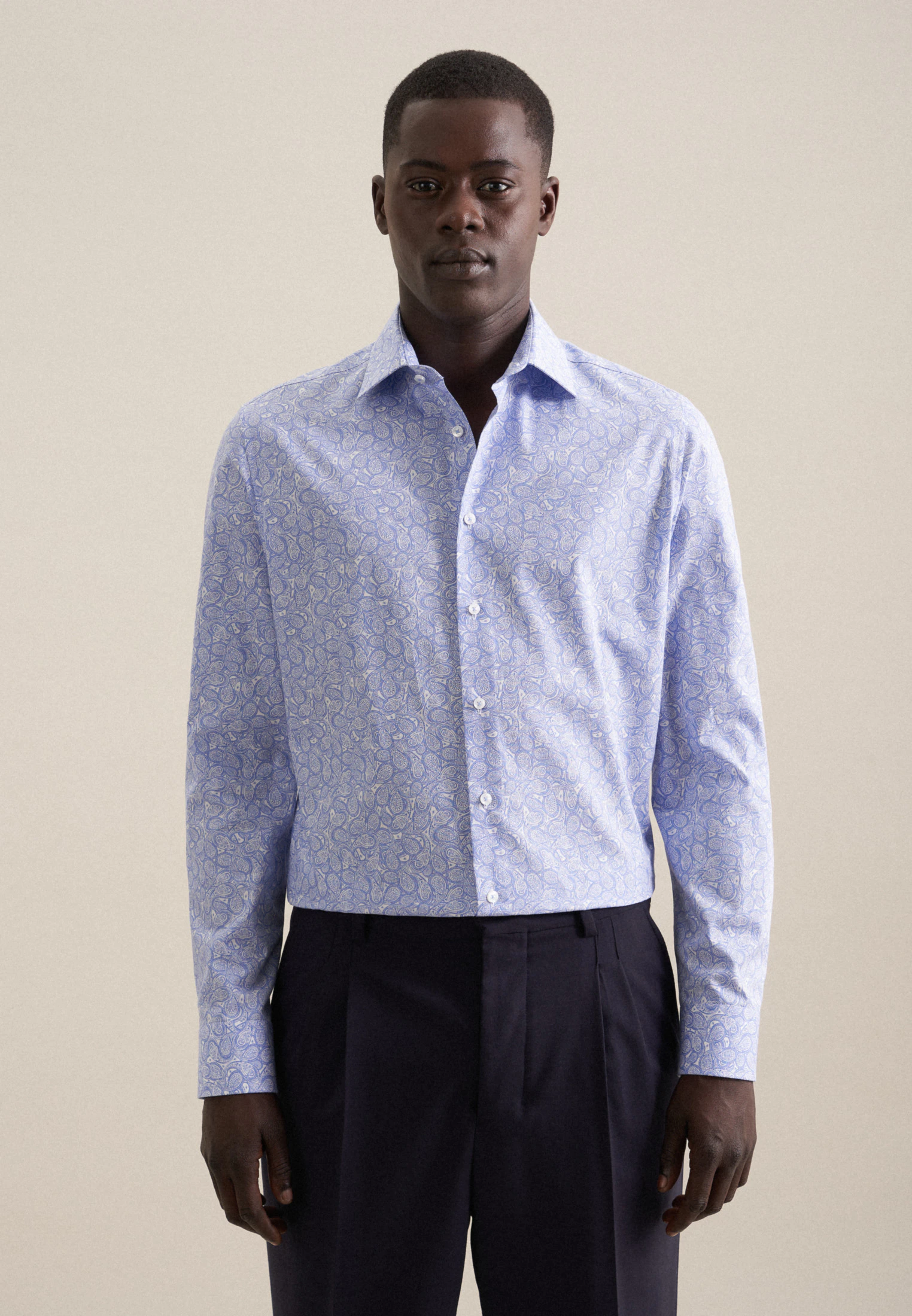 Slim Business Hemd Druck Blau 42