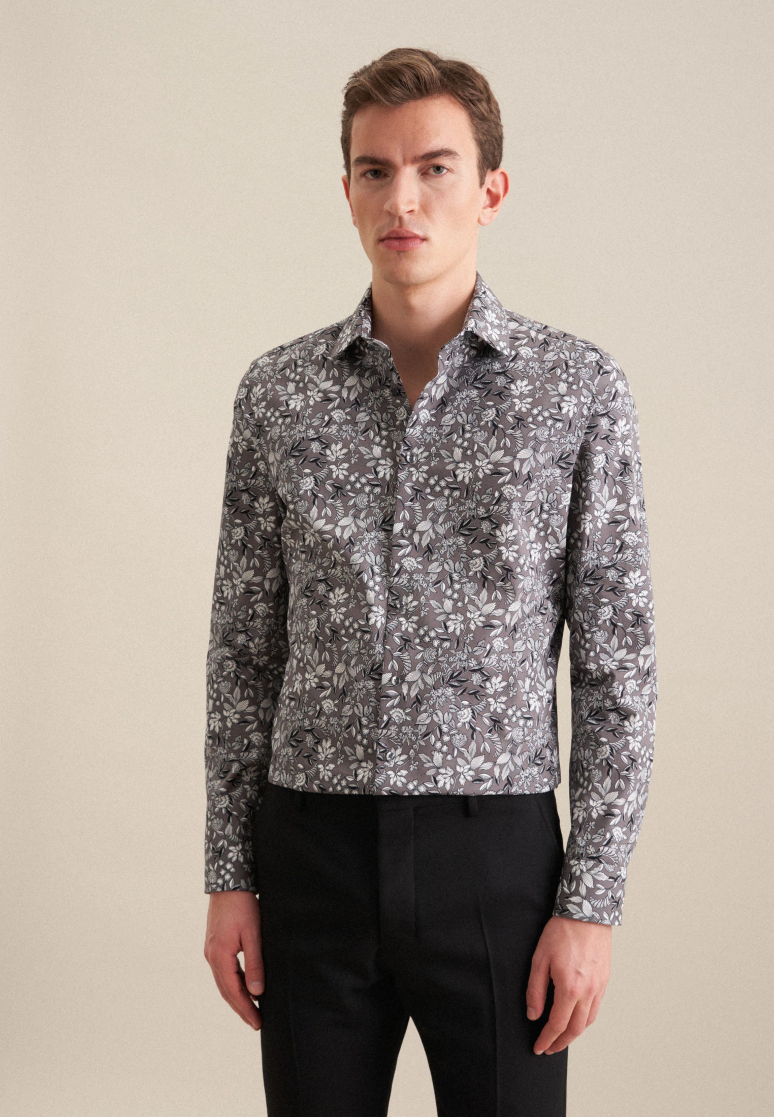 Slim Business Hemd Druck Grau 45