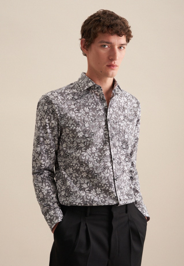 Business Shirt in Regular with Kent-Collar in Grey |  Seidensticker Onlineshop