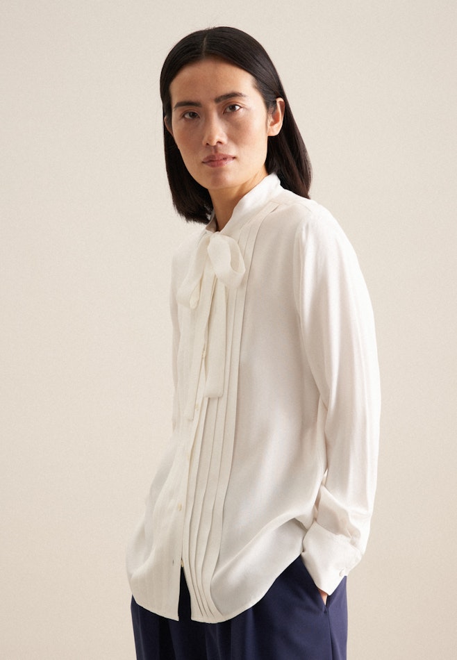 Long sleeve Plain weave Tie-Neck Blouse in White | Seidensticker online shop