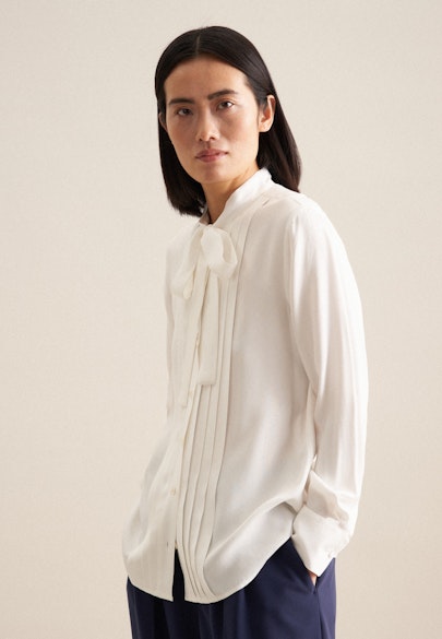 Tie-Neck Blouse Uni in White |  Seidensticker Onlineshop