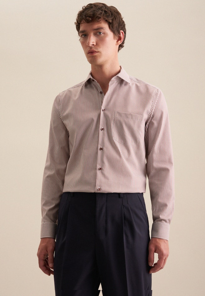 Non-iron Twill Business Shirt in Regular with Kent-Collar in Brown | Seidensticker online shop