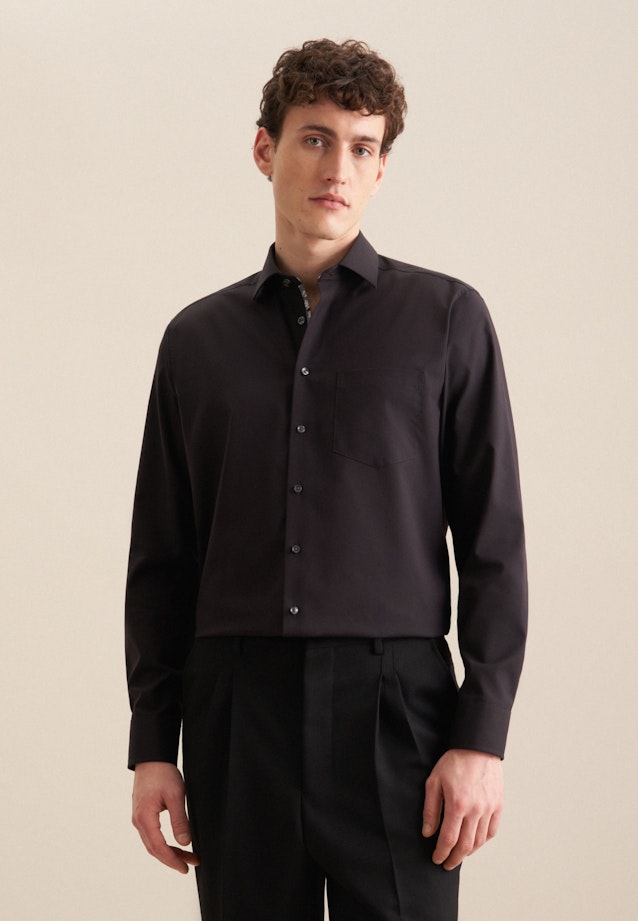 Chemise Business Regular Structuré Col Kent in Noir |  Seidensticker Onlineshop