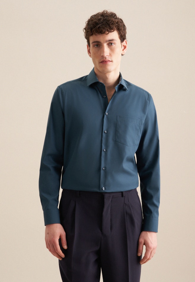 Non-iron Poplin Business Shirt in Comfort with Kent-Collar in Turquoise | Seidensticker online shop