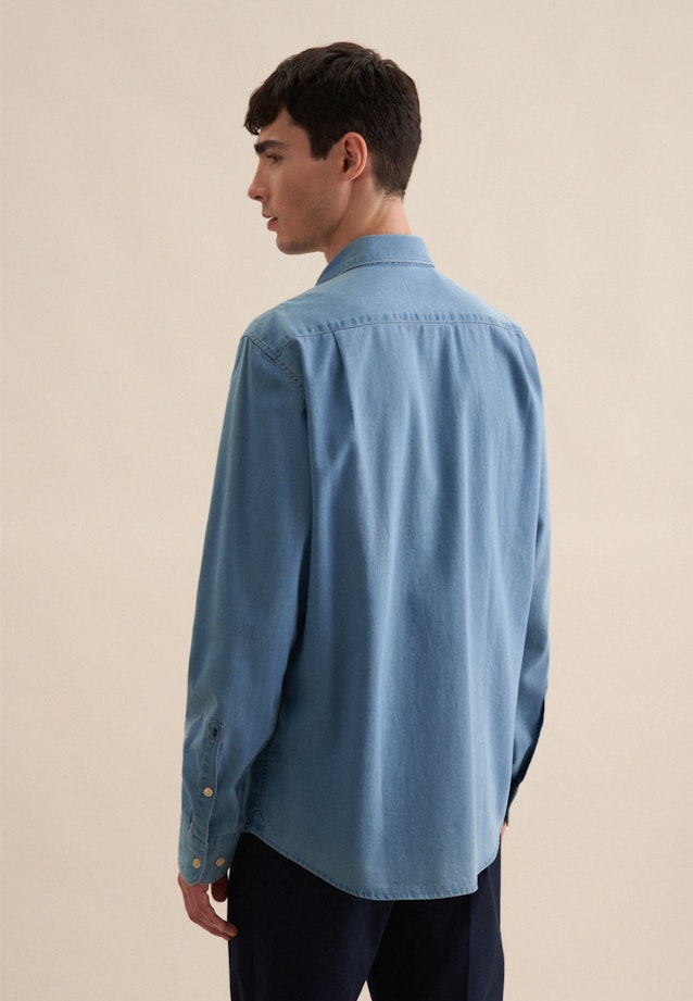 Denim Casual Hemd in Regular mit Button-Down-Kragen in Mittelblau |  Seidensticker Onlineshop