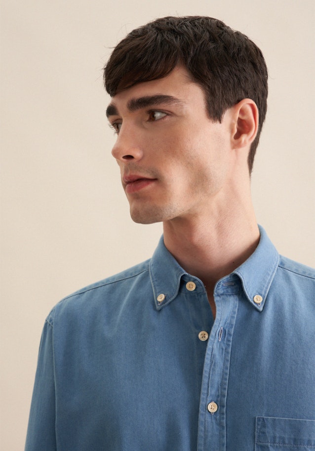 Regular Casual Hemd Uni in Mittelblau | Seidensticker Onlineshop