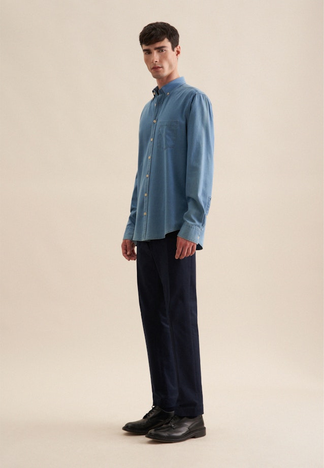 Casual overhemd in Regular with Button-Down-Kraag in Middelmatig Blauw |  Seidensticker Onlineshop