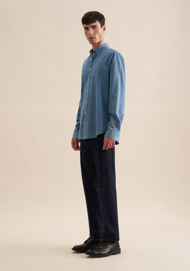 Regular Casual Hemd Uni in Mittelblau | Seidensticker Onlineshop
