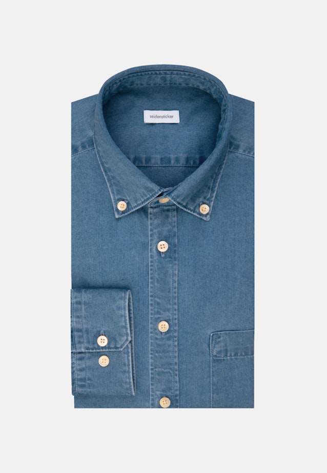 Chemise casual Regular Denim Col Boutonné in Bleu Moyen |  Seidensticker Onlineshop