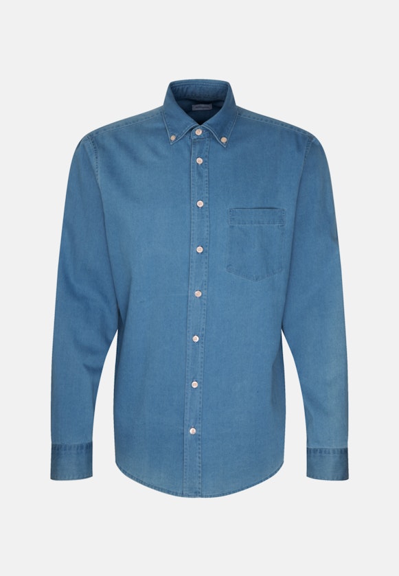 Denim Casual Hemd in Regular mit Button-Down-Kragen in Mittelblau |  Seidensticker Onlineshop