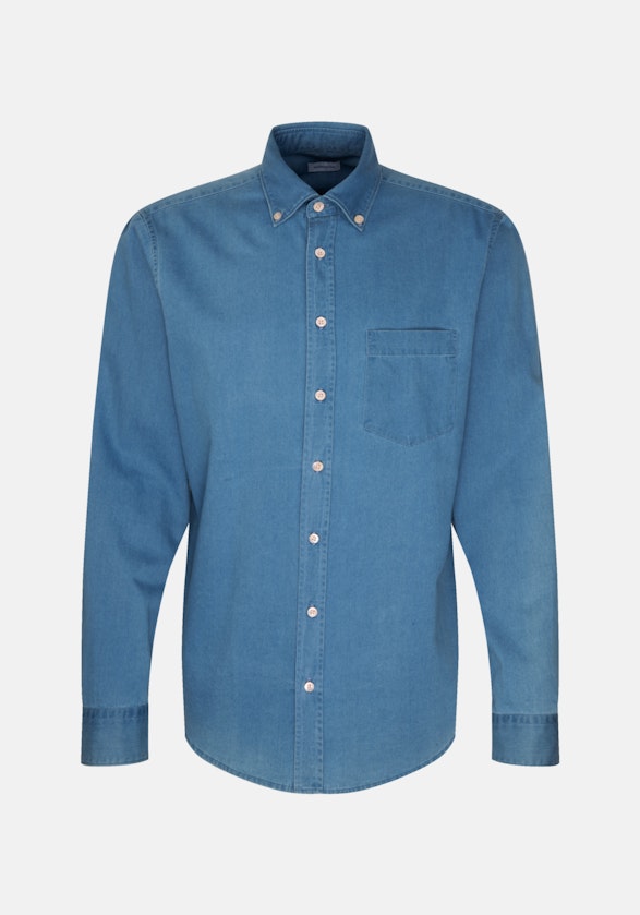 Regular Casual Hemd Uni in Mittelblau | Seidensticker Onlineshop