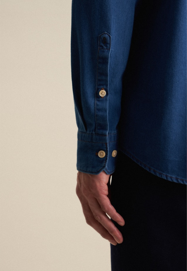 Denim Casual Hemd in Regular mit Button-Down-Kragen in Dunkelblau |  Seidensticker Onlineshop