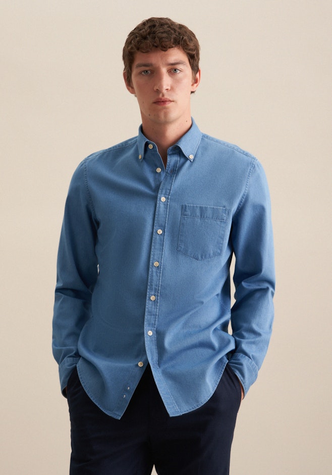 Slim Chemise casual Uni dans Bleu Moyen | Boutique en ligne Seidensticker