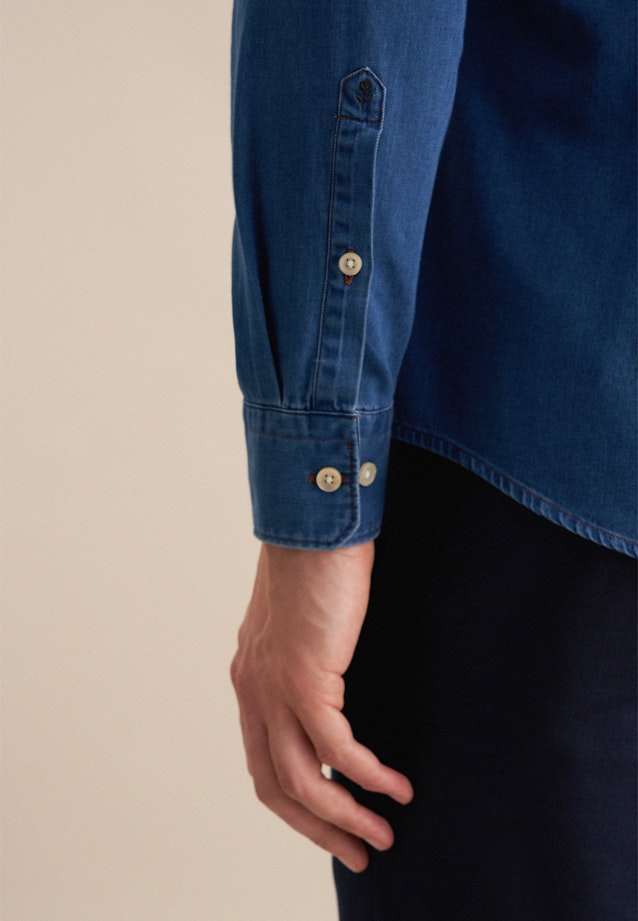 Denim Casual Hemd in Slim mit Button-Down-Kragen in Dunkelblau |  Seidensticker Onlineshop