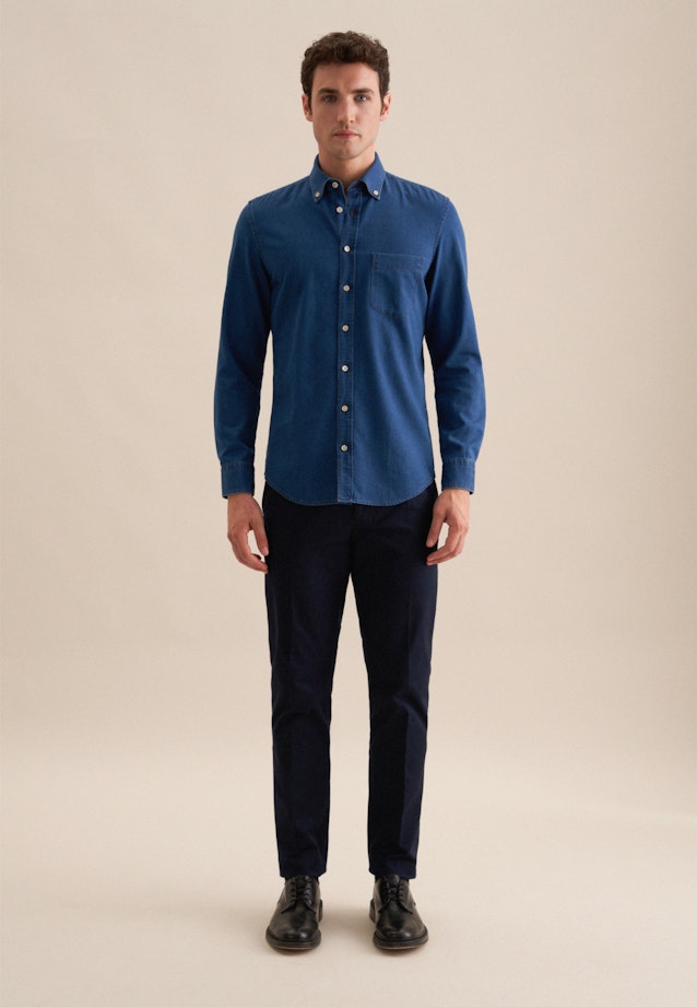 Chemise casual Slim Denim Col Boutonné in Bleu Foncé |  Seidensticker Onlineshop