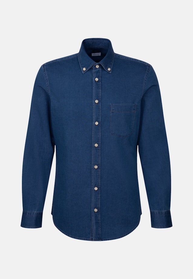 Denim Casual Hemd in Slim mit Button-Down-Kragen in Dunkelblau |  Seidensticker Onlineshop