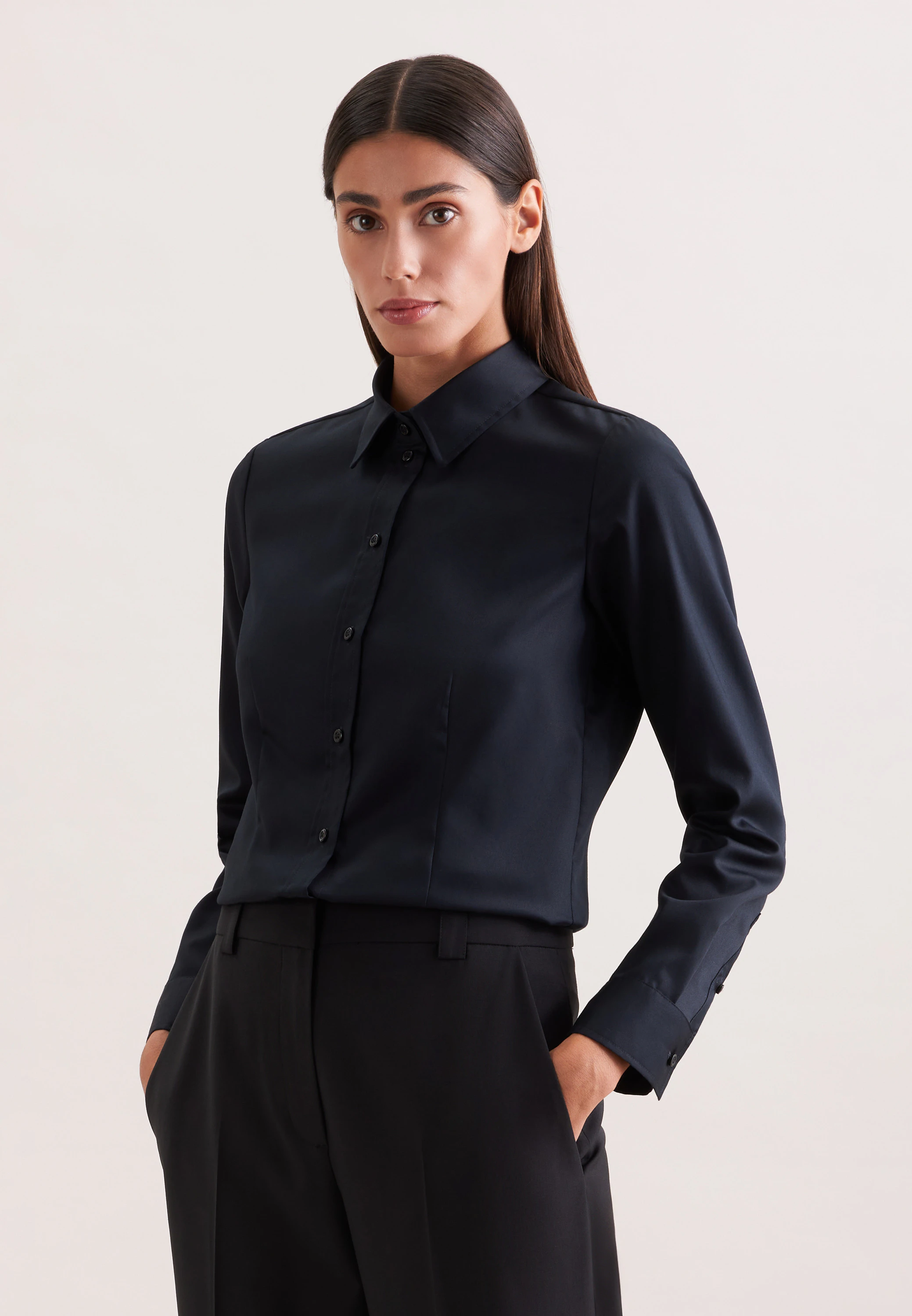 Hemdbluse regular fit Schwarz 40