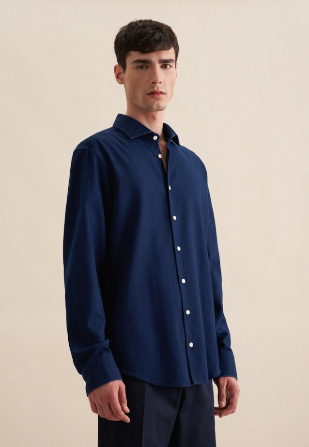 Chemise casual in Regular with Col Kent in Bleu Foncé |  Seidensticker Onlineshop