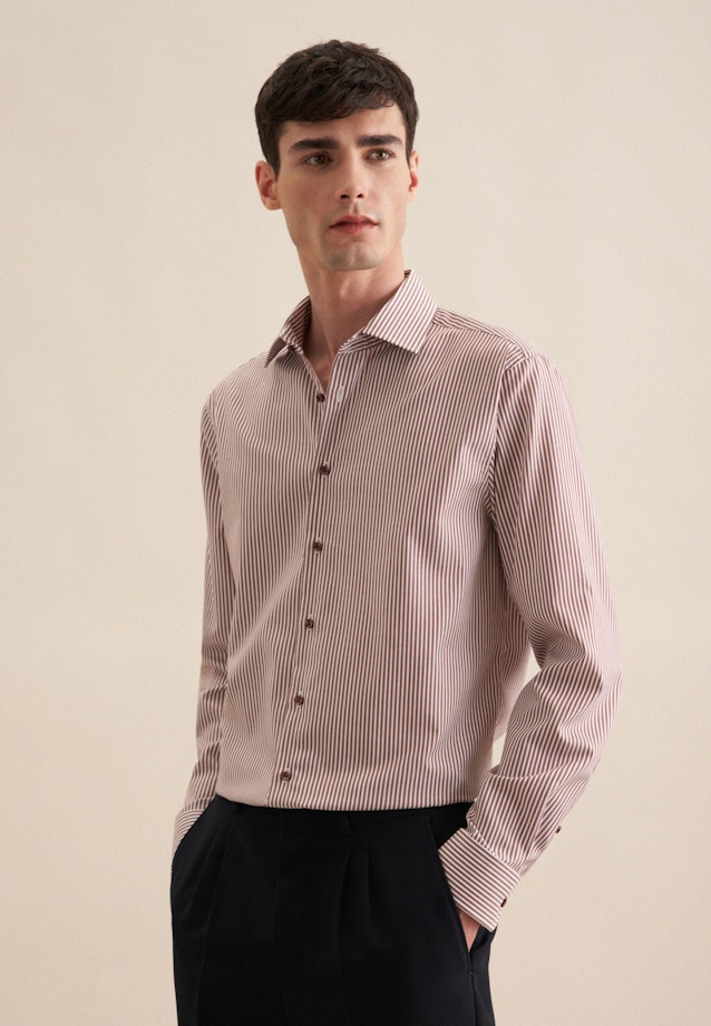 Non-iron Twill Business Shirt in Shaped with Kent-Collar in Brown |  Seidensticker Onlineshop