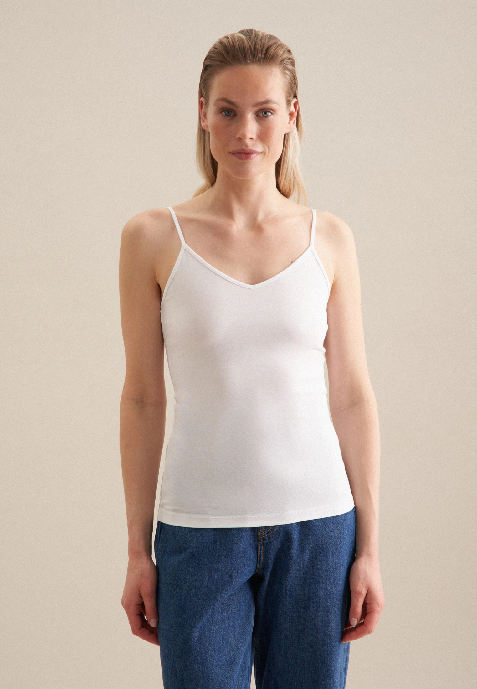 Jersey Top mit verstellbaren Trägern Weiß L