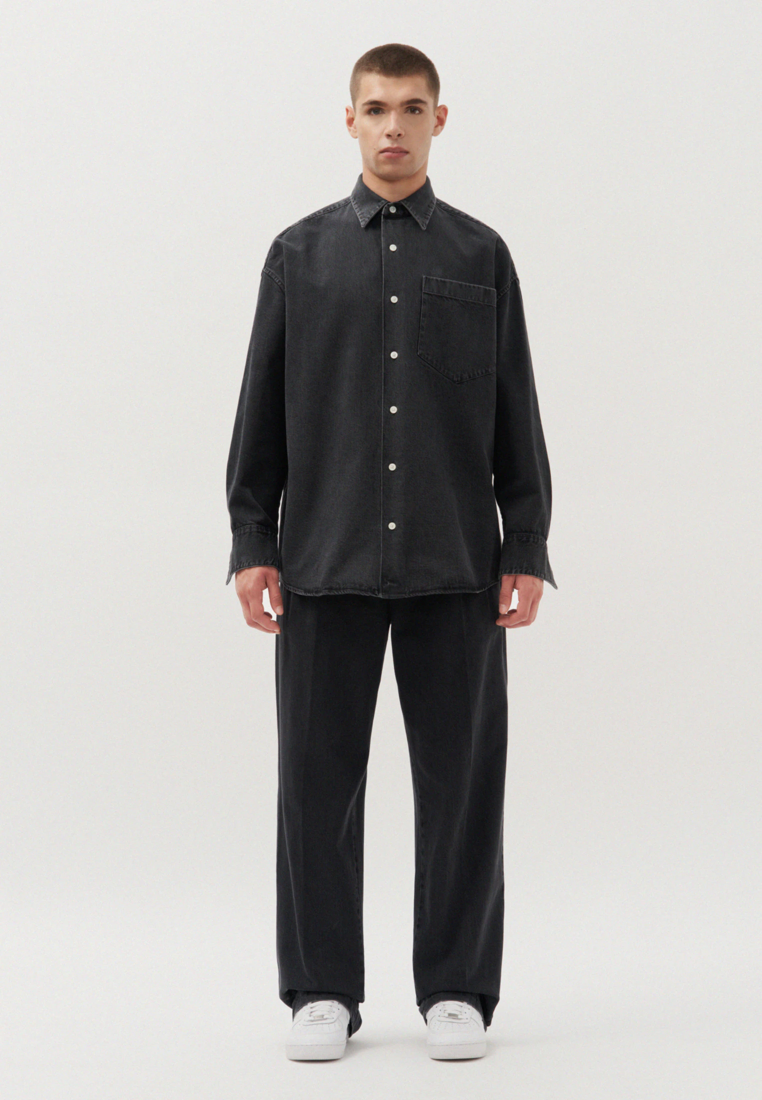 Oversized Denimhemd Uni Schwarz