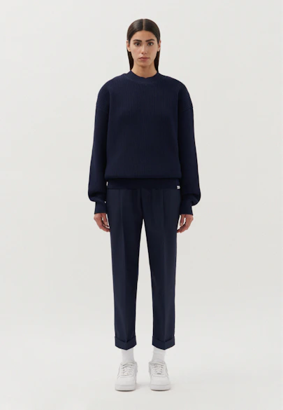 Crew Neck Pullover uni Melange, Uni in Dark Blue |  Seidensticker Onlineshop