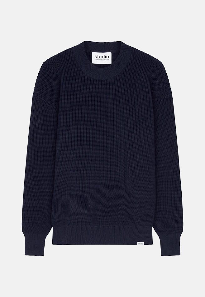 Rundhals Pullover uni Melange, Uni in Dunkelblau | Seidensticker Onlineshop