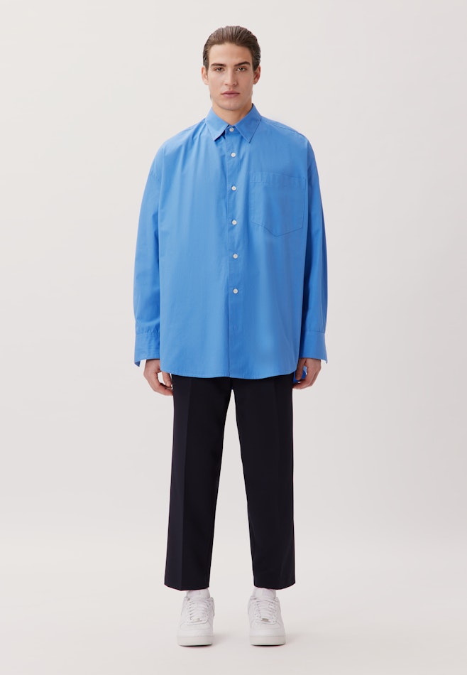 Oversized Chemise décontractée Uni dans Bleu Moyen | Boutique en ligne Seidensticker