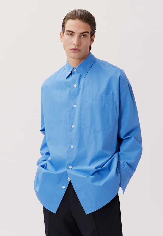 Oversized Casual Hemd Uni in Mittelblau |  Seidensticker Onlineshop