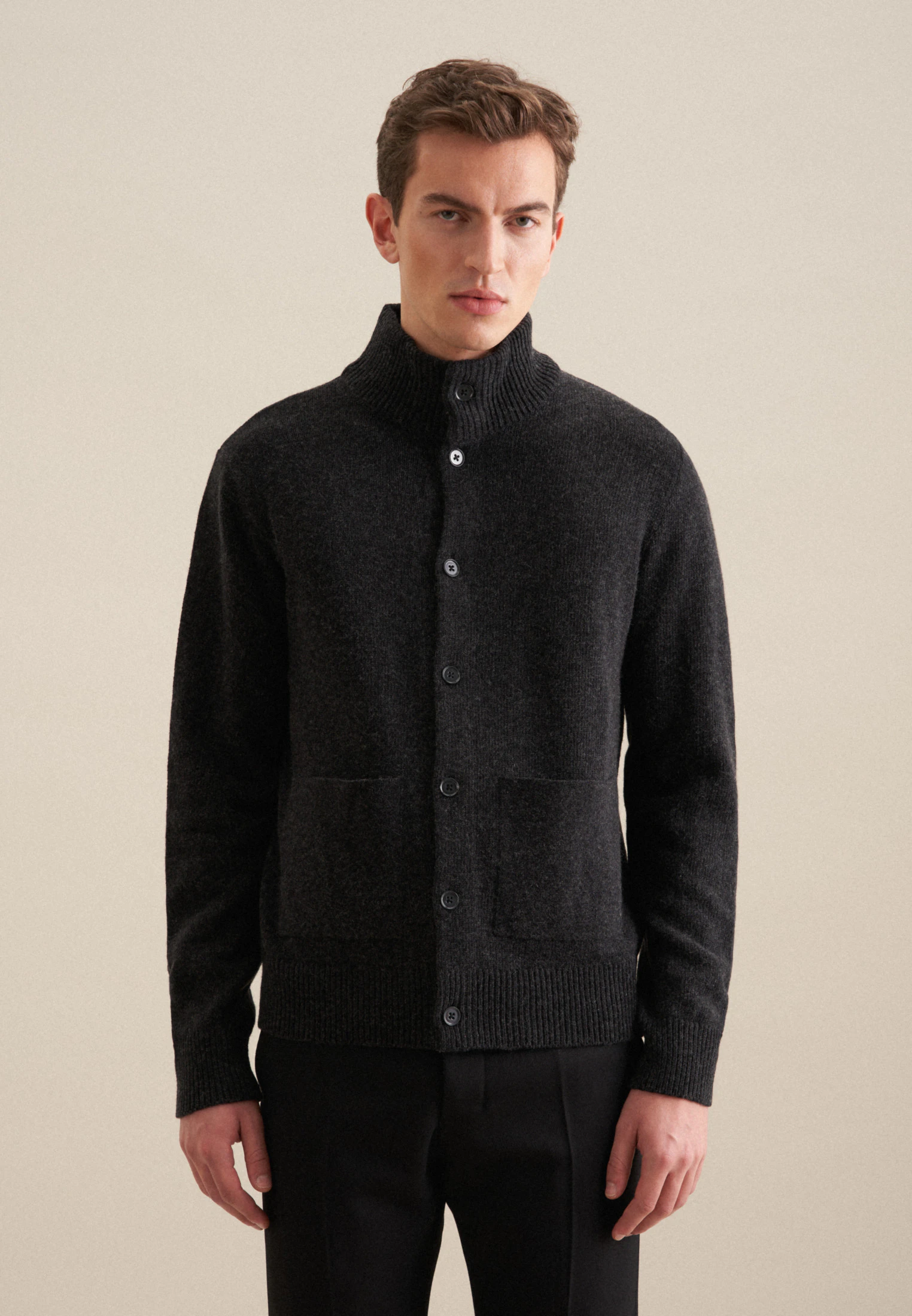 Regular Strick-Jacke Uni Grau L