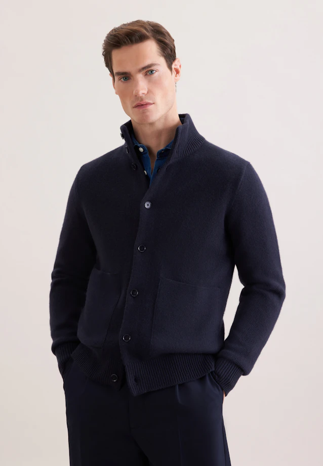 Kragen Strick-Jacke  , Uni in Dunkelblau |  Seidensticker Onlineshop