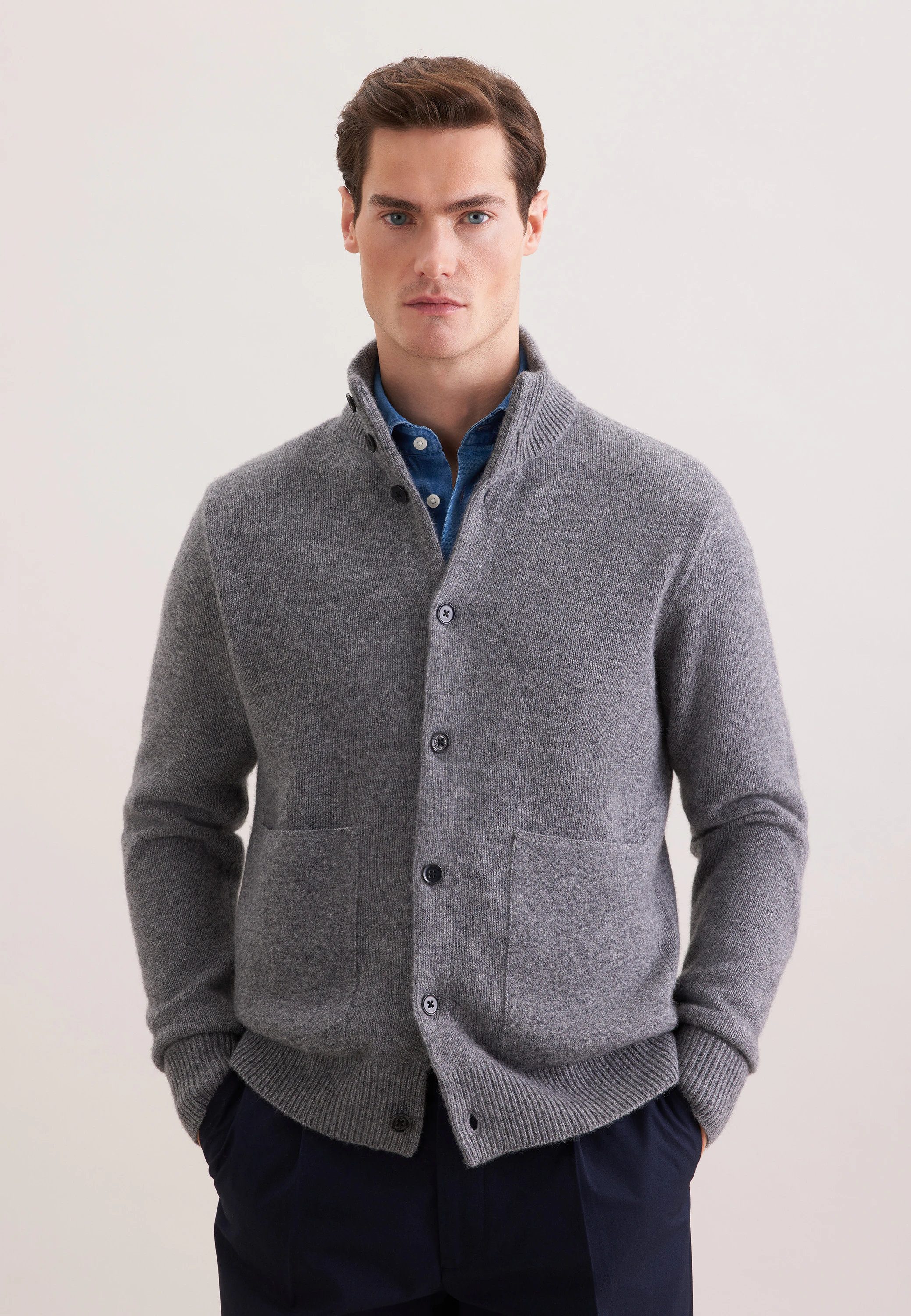 Regular Strick-Jacke Uni Grau