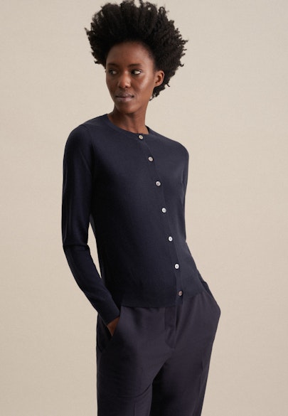 Regular Strick-Jacke Uni in Dunkelblau |  Seidensticker Onlineshop