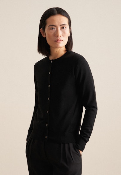 Crew Neck Cardigan Uni, in Black |  Seidensticker Onlineshop