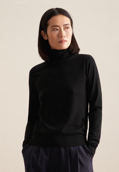 Polo neck Pullover Uni, in Black |  Seidensticker Onlineshop