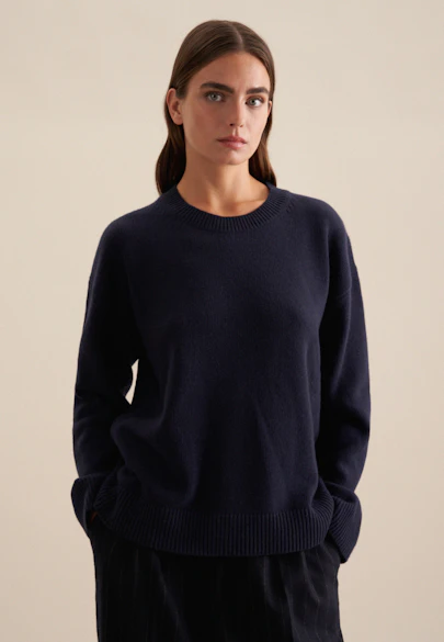 Crew Neck Pullover Uni, in Dark Blue |  Seidensticker Onlineshop