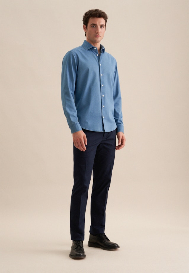 Chemise En Jean Regular Manche Longue Sémi-Classique in Bleu Moyen |  Seidensticker Onlineshop