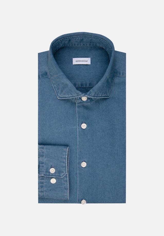 Chemise En Jean Regular Manche Longue Sémi-Classique in Bleu Moyen |  Seidensticker Onlineshop