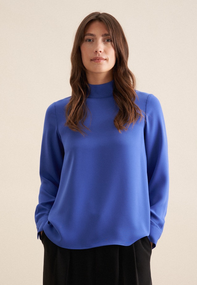 Krepp Blouse Met Opstaande Kraag in Middelmatig Blauw |  Seidensticker Onlineshop