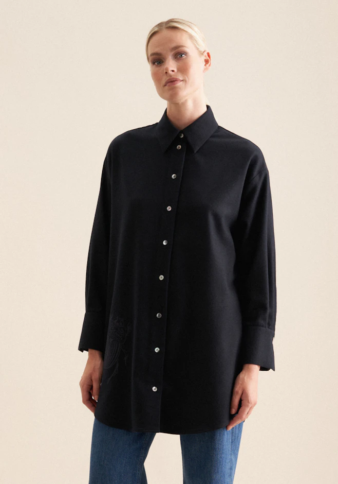 Longbluse Uni Melange in Dunkelblau | Seidensticker Onlineshop