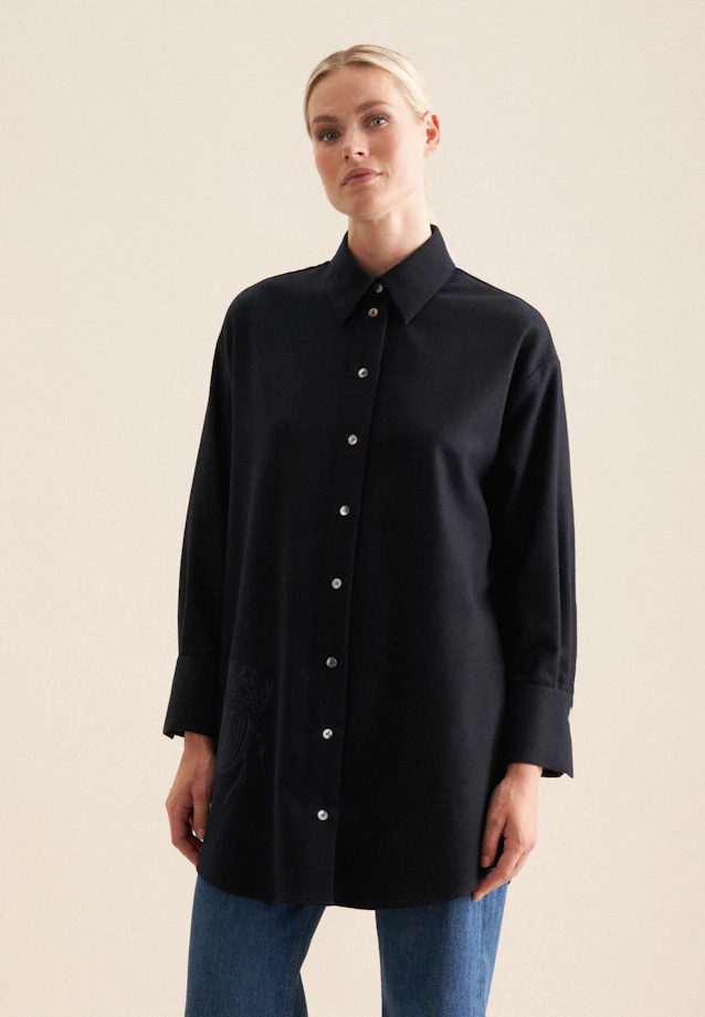 Chemisier long Uni Melange in Bleu Foncé |  Seidensticker Onlineshop