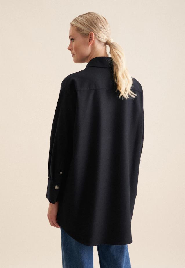 Chemisier long Uni Melange in Bleu Foncé |  Seidensticker Onlineshop