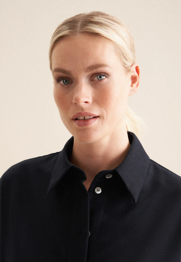 Chemisier long Uni Melange in Bleu Foncé |  Seidensticker Onlineshop