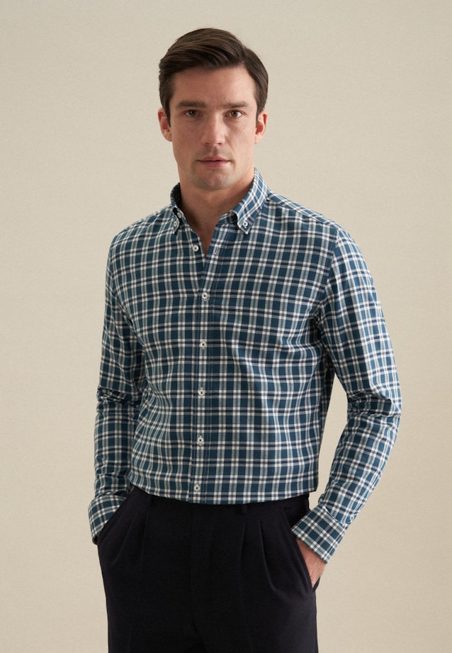 Flanell Flanellhemd in Slim mit Button-Down-Kragen in Türkis |  Seidensticker Onlineshop