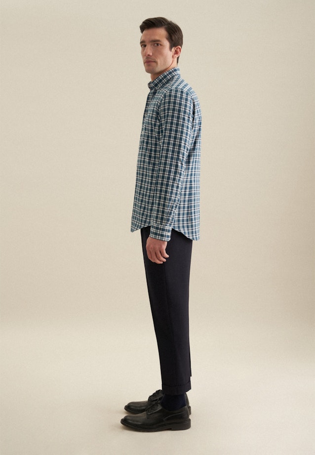 Flannel shirt in Slim with Button-Down-Collar in Turquoise |  Seidensticker Onlineshop