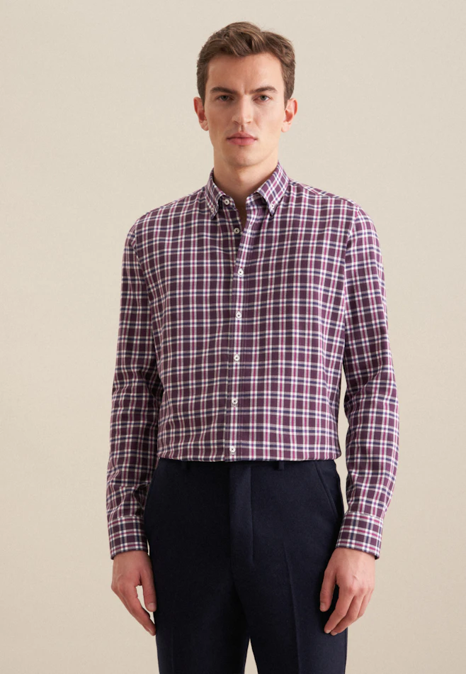 Slim Flanellhemd Karo in Lila | Seidensticker Onlineshop